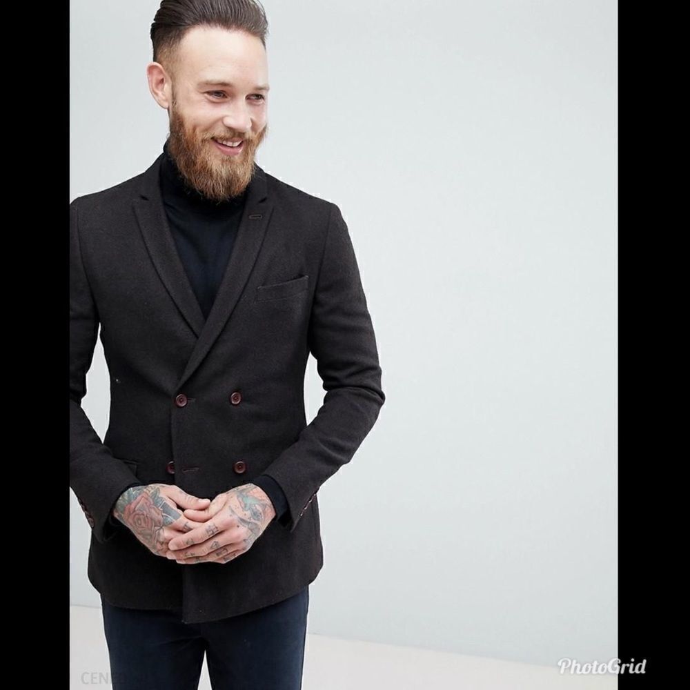 Asos Skinny Double Breasted Texture Blazer In Brown Wool Mix - Dark Brown